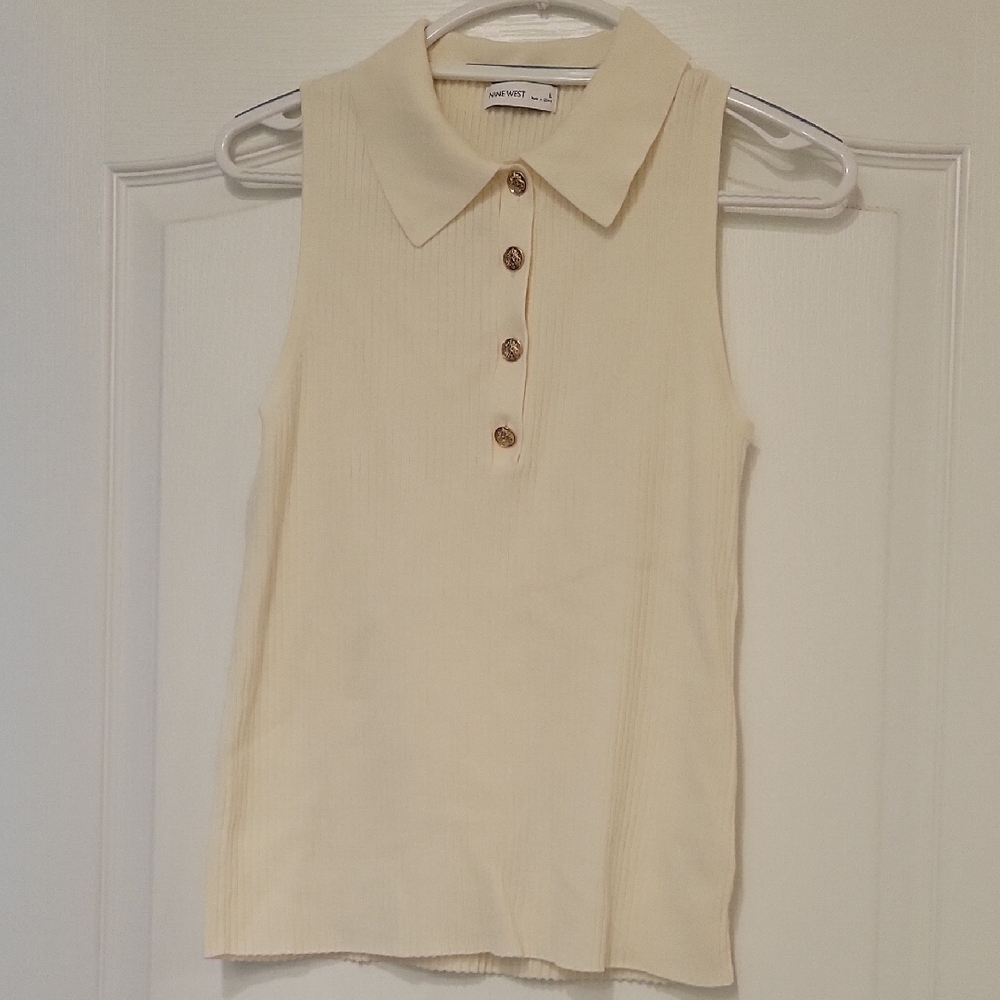 Nine West Beige Collared Tank Top